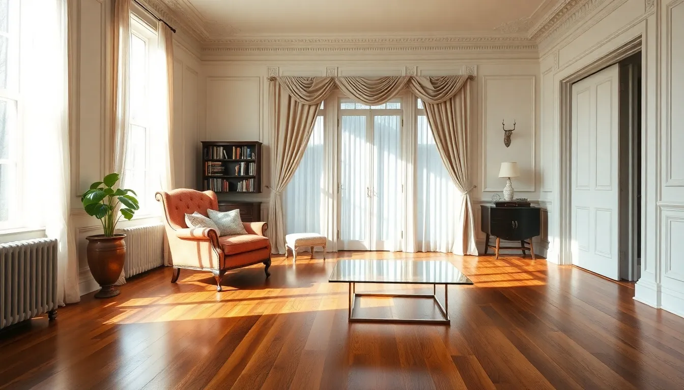 renovated living room showcasing original features and modern decor.