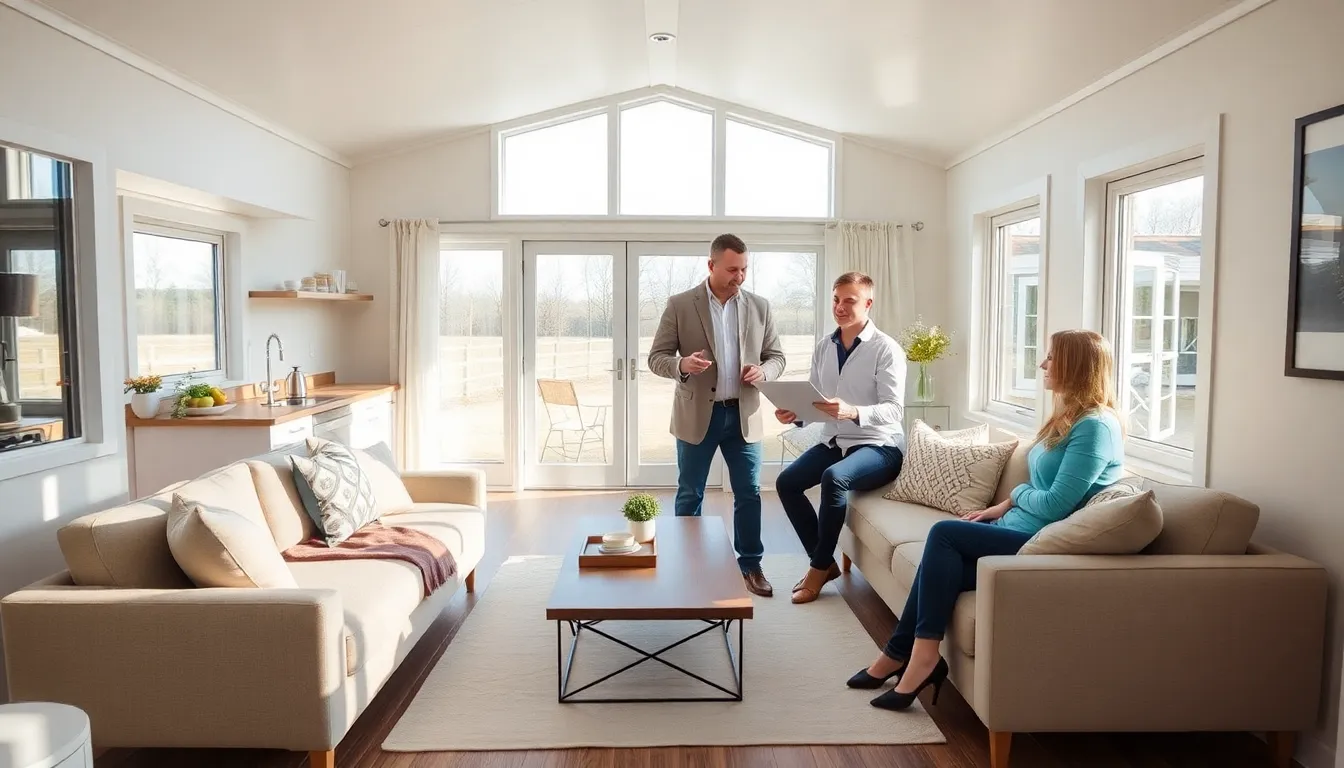 modern mobile home interior showcasing renovation with contractor and homeowner.