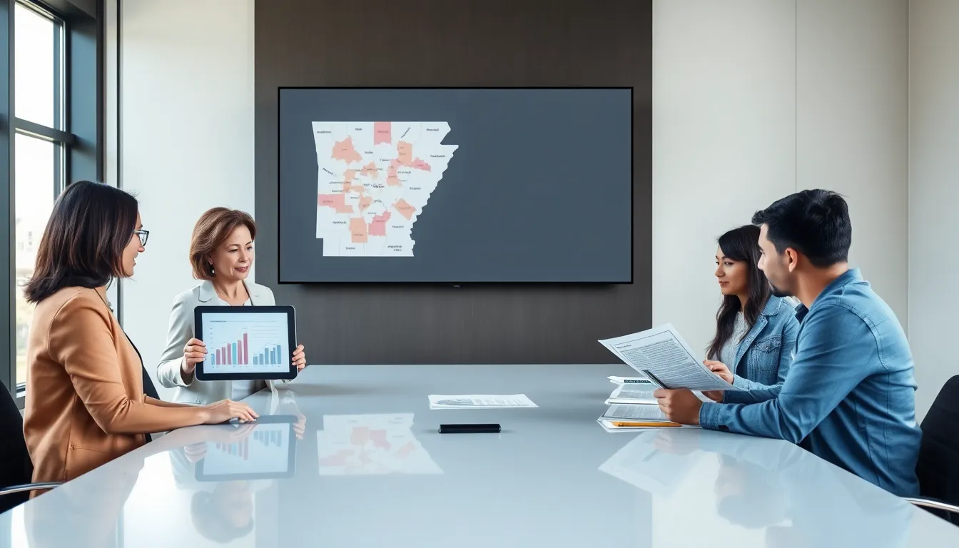 diverse group discussing property taxes in a modern office setting.